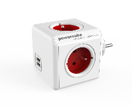 Bloc multiprise PowerCube original avec ports USB couleur rouge - Allocacoc