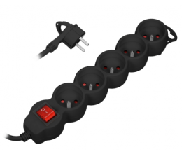 Rallonge multiprise 5 prises avec interrupteur couleur noire - Orno