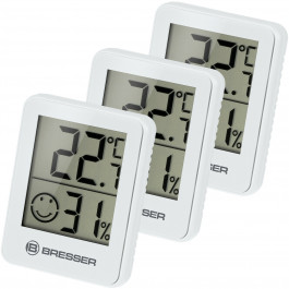 Lot de 3 Thermomètre et Hygromètre avec affichage LCD blanc - Bresser