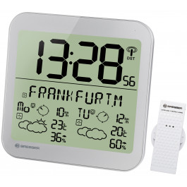 Horloge argentée avec grand écran LCD et prévisions météos sur 4 jours - Bresser