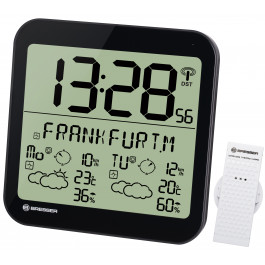 Horloge noire avec grand écran LCD et prévisions météos sur 4 jours - Bresser