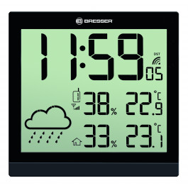 Horloge murale noire avec grand écran LCD et prévisions météos 24h - Bresser
