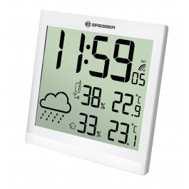 Horloge murale blanche avec grand écran LCD et prévisions météos 24h - Bresser