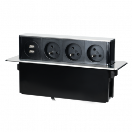 Bloc Prises escamotable avec 3 prises 230V + 2 prises USB Noir - Orno