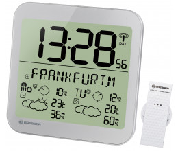 Horloge argentée avec grand écran LCD et prévisions météos sur 4 jours - Bresser