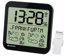 Horloge noire avec grand écran LCD et prévisions météos sur 4 jours - Bresser
