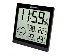 Horloge murale noire avec grand écran LCD et prévisions météos 24h - Bresser