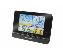 Station météo noire avec écran couleur, calendrier, thermomètre et hygromètre - Bresser