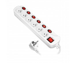 Multiprise avec 6 prises et un interrupteur par prise avec disjoncteur surtension blanche - Orno