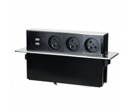 Bloc Prises escamotable avec 3 prises 230V + 2 prises USB Noir - Orno