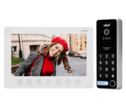 Kit Interphone 7 pouces avec écran, lecteur de badge et digicode version blanc - Vibell