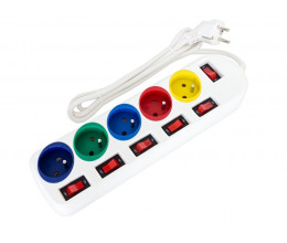 Bloc multiprise couleur avec 6 interrupteurs (un pour chaque sortie) - Wizelec